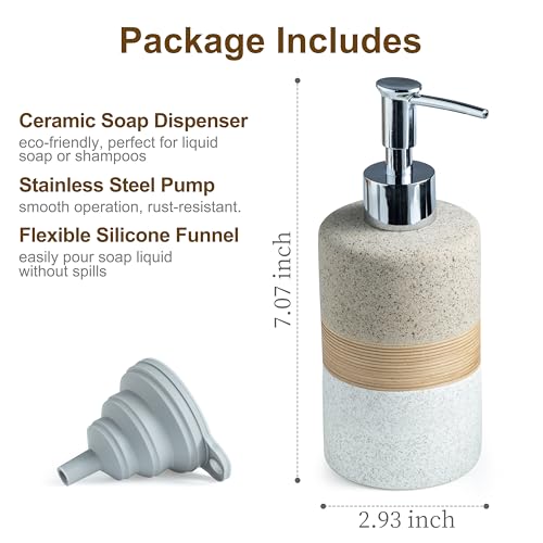 Ceramic Kitchen Dish Soap Dispenser Set with Stainless Steel Pump | Refillable Hand Soap, Shampoo and Conditioner, Body Wash, Lotion Dispenser | for Kitchen and Bathroom Counter Non Slip, 12 Oz - color: Beige and White, size: 1xSoap Dispenser