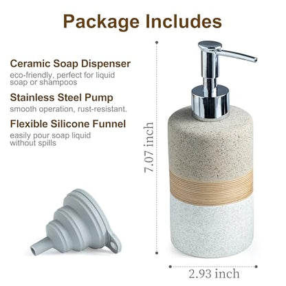 Ceramic Kitchen Dish Soap Dispenser Set with Stainless Steel Pump | Refillable Hand Soap, Shampoo and Conditioner, Body Wash, Lotion Dispenser | for Kitchen and Bathroom Counter Non Slip, 12 Oz - color: Beige and White, size: 1xSoap Dispenser