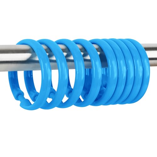Blue Shower Curtain Hooks - 12 Pcs Circular Plastic Shower Curtain Rings for Bathroom - O Shaped Blue Shower Hooks Rings for Shower Curtain Rod - color: Blue