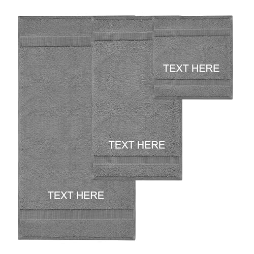 Chakir Turkish Linens Personalized 3 Piece Towel Set, 100% Cotton Luxury Turkish Towels for Bathroom, Soft Absorbent Towel Set with Bath Towel Hand Towel and Washcloth, Gray - color: Gray