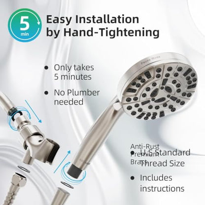 Shower Head, 9 Settings High Pressure shower head with handheld, Built-in Pause Mode & Power Wash, Non-Clogging Nozzles, 6ft Hose,Bracket (Satin Nickel) - color: Satin Nickel