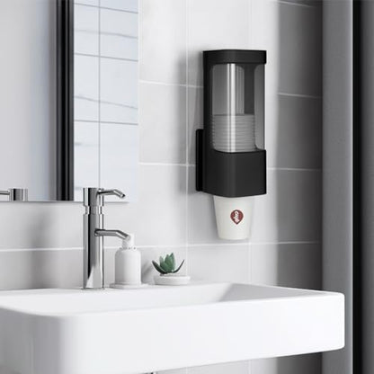Cup Dispenser, Water Cooler Cup Dispenser for 3oz-5oz Disposable Cups-Black | Bathroom Cup Holder, Plastic Paper Cup Dispenser with Adhesive/Screw Mount for Office, Hospital, Bathroom - color: Black