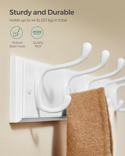 SONGMICS Wall-Mounted Coat Rack, Hook Rack, 5 Dual Metal Hooks, White | For Coats, Bags, Keys, in the Entryway, Bedroom, Living Room ULHR235W01 - color: White, size: 1 Pack-5 Hooks