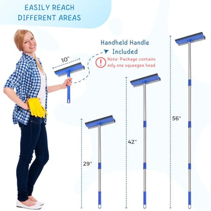 Window Squeegee for Home, 56'' Long Handle Shower Door Cleaner Tool, 2-in-1 Glass Scrubber for Car Windshield Cleaning - size: Long Handle Squeegee