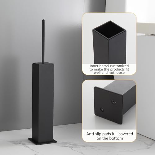 Toilet Brush and Holder Floor Standing, Black with 2 Replaceable Heads, Bathroom Toilet Brush, Freestanding Toilet Bowl Brush with Removable Liner and Splash Guard, Modern Square Design - color: Black-standing