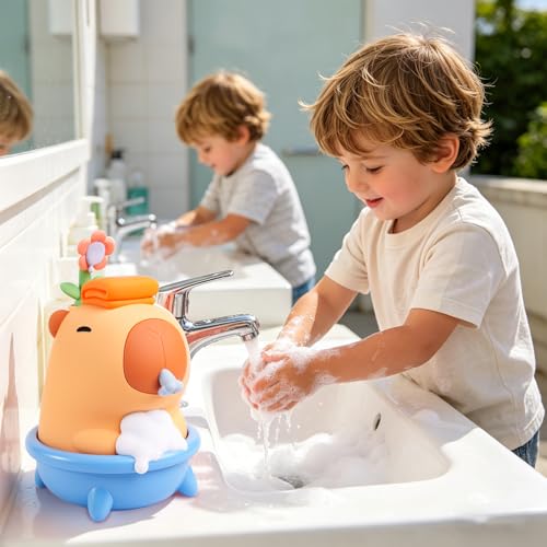 Brown Cute Soap Dispenser - Kids Automatic Foam Hand Soap Dispenser, Wall Mount Waterproof USB Rechargeable, 9.5oz Touchless for Bathroom, Office, Hotel,Hospital, Preschool Children - color: Brown Capybara