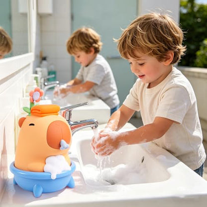 Brown Cute Soap Dispenser - Kids Automatic Foam Hand Soap Dispenser, Wall Mount Waterproof USB Rechargeable, 9.5oz Touchless for Bathroom, Office, Hotel,Hospital, Preschool Children - color: Brown Capybara