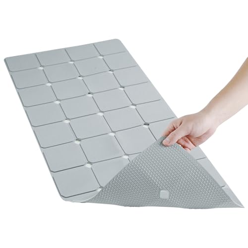 Bathtub Mat Non-Slip Silicone Soft Odorless Large Bath Mat No Suction Cups for Refinished,Reglazed and Textured Shower Mats Non Slip Extra Long Tub Mat (16x40inch Grey) - color: Grey