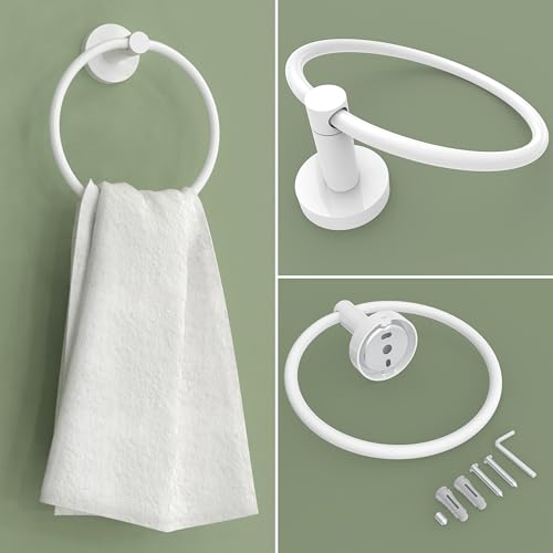 RARXTR White Toilet Paper Holder & Towel Ring SUS304 Stainless Steel 2pc Bathroom Hardware Set with Double Post Pivoting Toilet Paper Roll Holder Wall Mount & Bathroom Towel Holder Set - color: White, size: 2-Piece