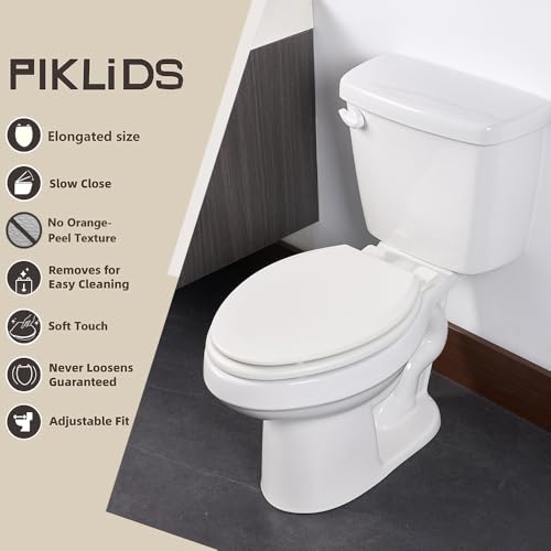 Toilet Seat, Slow Close, Soft Touch, Ultra-Smooth Matte Finish (No Orange-Peel Texture), Premium Moulded Wood, Quick Release, White, PIKLiDS (Elongated) - size: Elongated