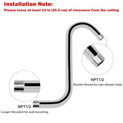 NearMoon S Shaped Shower Head Riser Arm, Shower Extender Arm with Flange, Standard 1/2" Connection- Bathroom Accessory (10 Inch, Chrome) - color: Chrome, style: 10 Inch