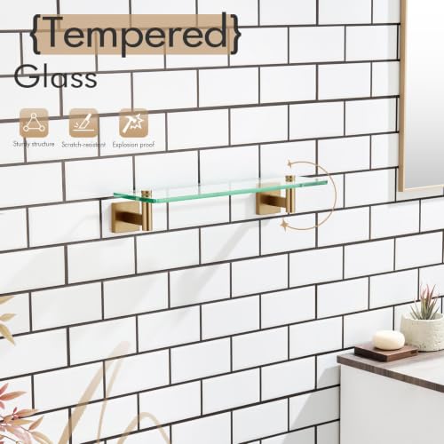 KOKOSIRI Wall Shelves Bathroom Hardware Glass Floating Shelf 16-Inch for Bedroom, Living Room, Kitchen, Hanging Rack Champagne Bronze B1105CPG-L16 - color: Champagne Bronze, size: 16-Inch