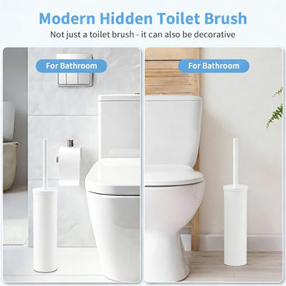 Stainless Steel Toilet Brush and Holder Set Brushed Silver Heavy Duty Toilet Bowl Brush with Long Handle for Bathroom and Farmhouse (White) - color: White
