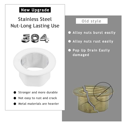 Bathroom Sink Drain,Drain Stopper Bathroom Sink Without Overflow,Pop Up Drain Assembly with Detachable Strainer Basket,Built-in Anti-Clogging, Stainless Steel Nut White - color: White-big Cap, style: Without Overflow