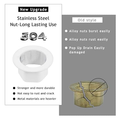 Bathroom Sink Drain,Drain Stopper Bathroom Sink Without Overflow,Pop Up Drain Assembly with Detachable Strainer Basket,Built-in Anti-Clogging, Stainless Steel Nut White - color: White-big Cap, style: Without Overflow