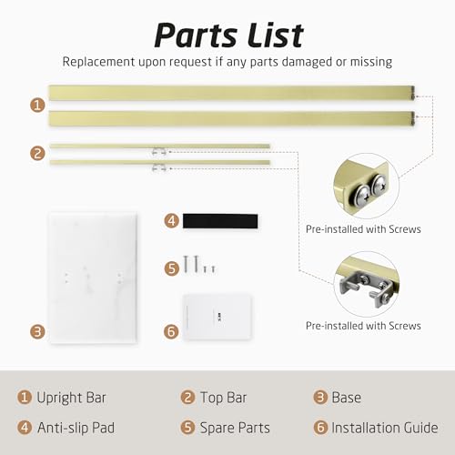 KES Brushed Gold Standing Towel Rack, 37" H, Heavy Marble Base, Bathroom | Brushed Finish, T-Bar Design, Hangs Large Towels, Anti-Slip Pads, Easy No-Drill Assembly - color: Gold, size: 37" H (Equal-height)