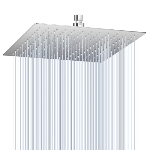 12 inch Ceiling Rain Shower Head Chrome Polished - All Metal 304 Stainless Steel, Full Body Rainrfall Shower with 144 Silicone Nozzles, Large Square Showerheads Modern Bathroom - color: A-Chrome Polished, size: 12 Inch Square