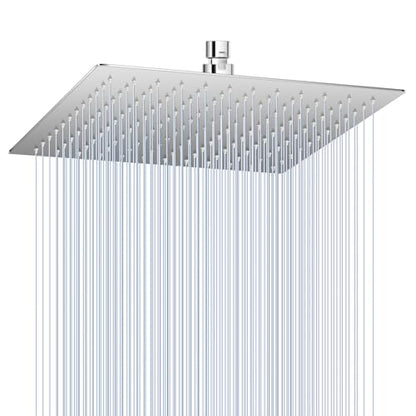 12 inch Ceiling Rain Shower Head Chrome Polished - All Metal 304 Stainless Steel, Full Body Rainrfall Shower with 144 Silicone Nozzles, Large Square Showerheads Modern Bathroom - color: A-Chrome Polished, size: 12 Inch Square