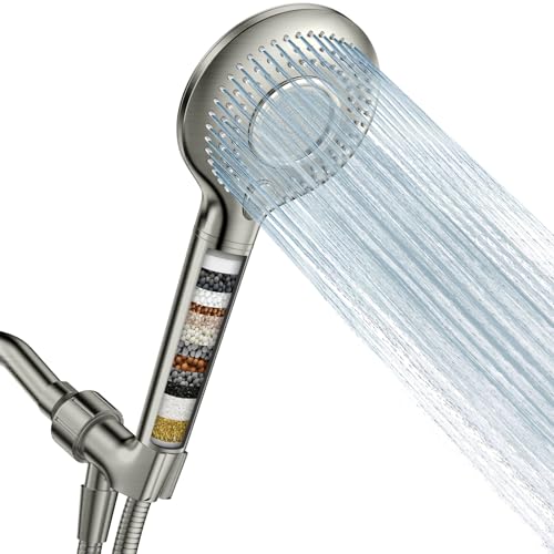 FEELSO Filtered Shower Head with Handheld, High Pressure Shower Filter Head | 15 Stage Water Softener Filters for Hard Water, Remove Chlorine & Harmful Substance, 3 Spray Mode Showerhead, Hose & Bracket - color: Nickel, style: 1 Filter