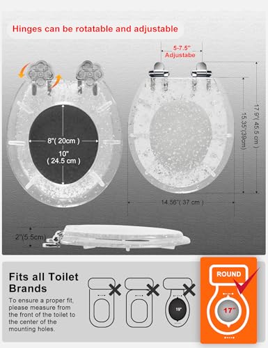 Angol Shiold ROUND Resin Toilet Seat Soft Close Silver Foil 16.5" | Quick Release Heavy Duty Acrylic Decorative Toilet Seats Easy to Install&Clean (Silver Foil) - color: Silver Foil