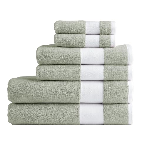 Lacoste Sport Stripe 6-Piece Luxury Cotton Towel Set – Made with 100% Soft Supima Cotton, Absorbent & Quick-Drying, Includes 2 Bath Towels, 2 Hand Towels, 2 Washcloths, Aloe - color: Aloe