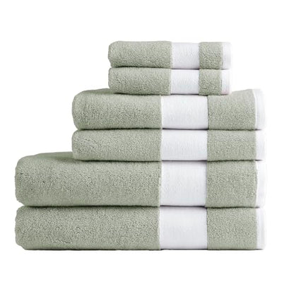 Lacoste Sport Stripe 6-Piece Luxury Cotton Towel Set – Made with 100% Soft Supima Cotton, Absorbent & Quick-Drying, Includes 2 Bath Towels, 2 Hand Towels, 2 Washcloths, Aloe - color: Aloe