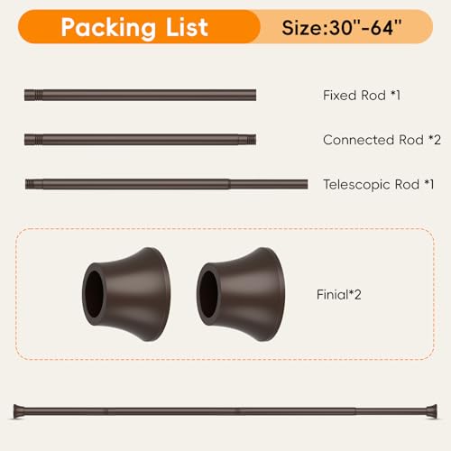 Bronze Shower Curtain Rod, Shower Tension Rod Adjustable 30 To 64 Inch,Shower Curtain Rods Spring Tension For Bathroom No Drilling No Rust - color: Brown, size: 30-64"