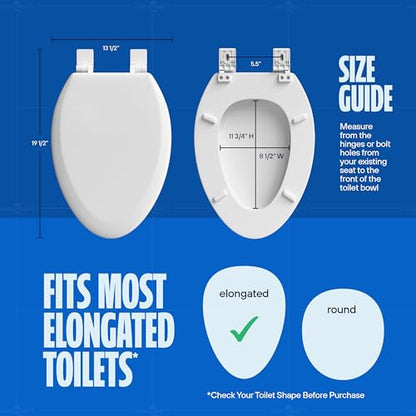Highcraft W4TSWE Elongated Molded Wood Toilet Seat Slow Close ? Easy Remove ? Adjustable Hinge, White - color: White