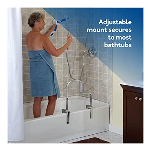 Carex Tri-Grip Bathtub Handle Grab Bar with Chrome Finish, Bathtub Grab Bar for Seniors and Handicap, Detachable Toilet Safety Frame with Handles for Assistance in Getting In and Out of Tub - style: Tri-Grip