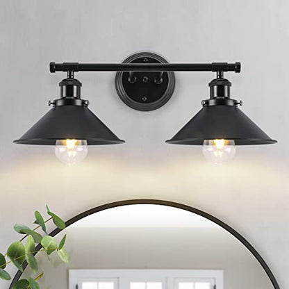 Black Bathroom Light Fixture, 2-Light Farmhouse Vanity Lights for Bathroom | Solid Metal, 20" Matte Black Bathroom Light Fixtures, Industrial Wall Sconce, Vanity Lighting Fixtures over Mirror Kitchen - size: 2-Light