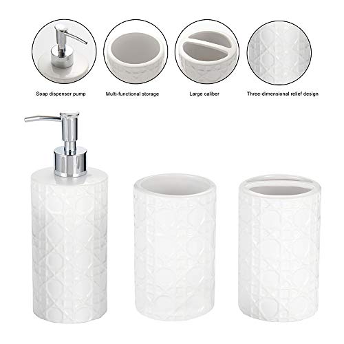 CAA'S Bathroom Accessories Set Ceramic 4 Pieces Bathroom Ensemble for Bath Decor Includes Lotion Dispenser Toothbrush Holder Tumbler Soap Dish (White Netting) - style: Luxury,Elegant