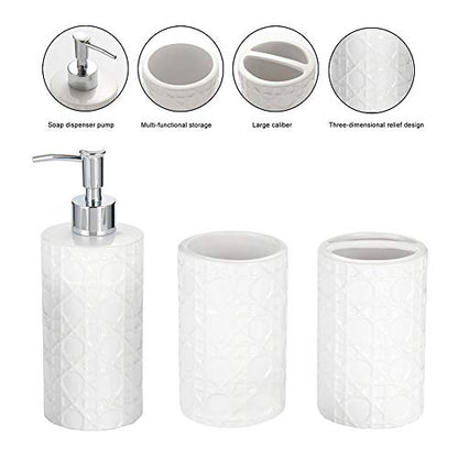 CAA'S Bathroom Accessories Set Ceramic 4 Pieces Bathroom Ensemble for Bath Decor Includes Lotion Dispenser Toothbrush Holder Tumbler Soap Dish (White Netting) - style: Luxury,Elegant