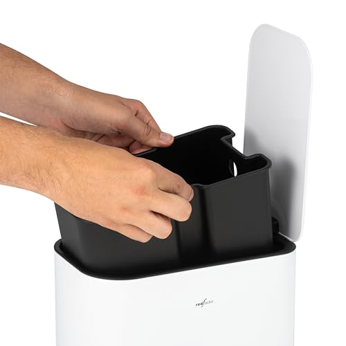 RED FACTOR Slim Small 1.3 Gallon Stainless Steel Pedal Trash Can with Soft Close Lid for Narrow Spaces – Wastebasket Bin with Removable Inner Bucket - color: Metallic White