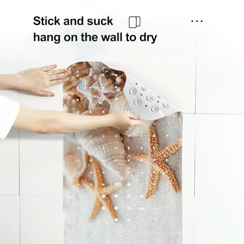LNOND Summer Beach Bathtub Mat Non Slip, 40 X 16 Inch Tub Mat for Bathroom, White Sand Beach Bath Tub Shower Mat with Drain Holes and Suction Cups - color: White Sand Beach Bathtub Mat
