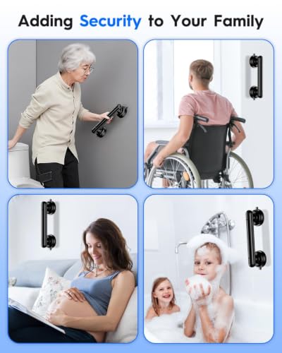 Upgraded Grab Bars for Shower Bathtub Bathroom Wall, Heavy-Duty Suction Grab Bars Shower Handle Safety for Elderly Seniors Handicap, No Drilling Tool-Free, Easy Removal and Reusable (Black) - color: Black