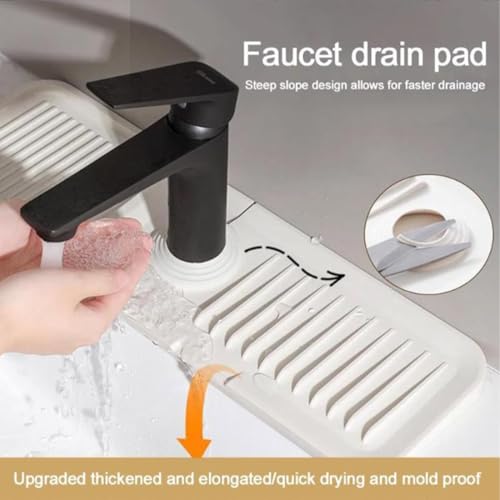 Faucet Guard & Draining Mat, Foldable Self-Draining Faucet Splash Guard Mat, Slope Design Kitchen Sink Splashguard for Home Bathroom Drying Glasses Around (White) - color: White