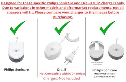 4 Slot Family Electric Toothbrush Charger Holder and Bathroom Organizer, for Select OralB and Philips Sonicare Tooth Brush Chargers (See Compatability Image), Countertop Stand or Wall-Mounted, White - size: 4 Openings