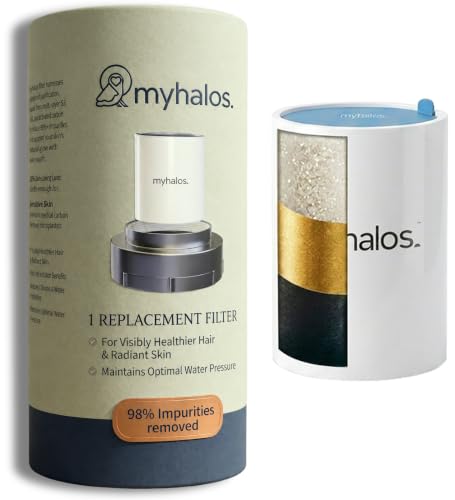 MyHalos Shower Head Filter Cartridge Replacement, 3-Month Supply | Fits MyHalos Fixed Model, Removes Chlorine & Heavy Metals, High Pressure, Hard Water, Easy Swap, Long-Lasting Filter - size: Pack of 1