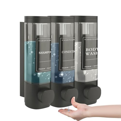 Shampoo and Conditioner Dispenser, 3 Chamber 300ml, Wall Mounted, Gray | Shower Soap Dispenser, Refillable Hand Soap Dispensers, Body Wash Dispenser for Bathroom, Kitchen, Hotel, Home - color: Gray, size: 3 Chamber