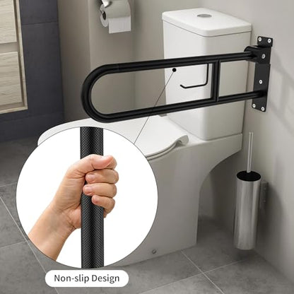 Toilet Grab Bar 32 Inch,YuanDe Matte Black Anti-Slip U-Flip-Up Handrails | Stainless Steel,Knurled Grip, Paper Holder, Toilet-Side Use, Sit/Stand Assistance, Elderly/Disabled/Pregnant Safety Assist - color: Matte Black, size: 32 IN