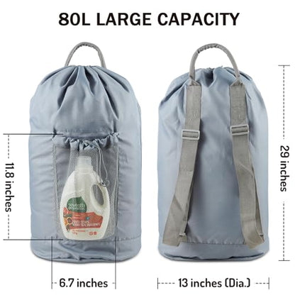 Seiritex Backpack Laundry Bag, Large Laundry Backpack with Detergent Holder and Adjustable Shoulder Straps for College Travel Dorm Room (Gray) - color: Grey
