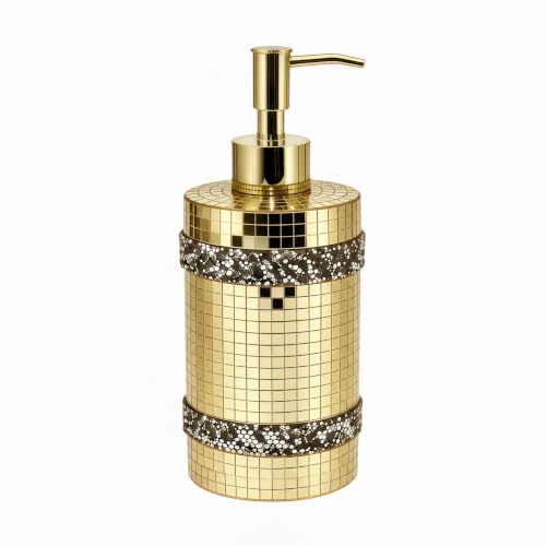 Gold Mosaic soap Dispenser, Shining Glass，Bathroom Reusable 12oz | Gold soap dispenser mosaic decorative , sparkling glass, kitchen and bathroom, artistic home decoration, countertop use - size: Soap Dispenser