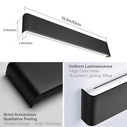 Aipsun 32.6 inch Modern Black Vanity Light Fixtures LED Black Bathroom Wall Light Up and Down Bathroom Lighting Fixtures White Light 5000K - color: White Light Black, size: 32.6 inch, style: 5000K