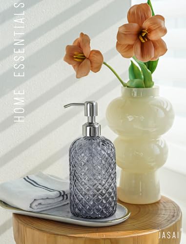 JASAI 18Oz Smoky Gray Glass Soap Dispenser with Rust Proof Pump | Refillable Dish soap Dispenser for Kitchen, Bathroom Soap Dispenser for Dispense Hand soap, Lotion. - color: Smoky Gray