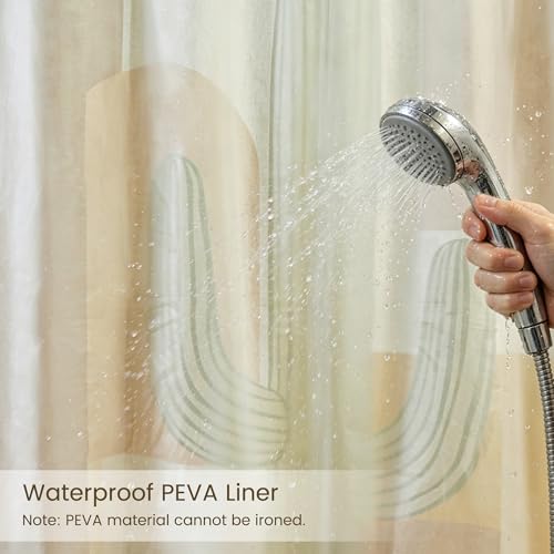 Tropical Cactus Linen Shower Boho Curtain Set with Liner,72" Wx72 L | Double Layer Shower Curtain Waterproof Fabric with Zippered Removable PEVA Liner,Boho Shower Curtain for Bathroom,Free Hooks - color: Orange Cactus