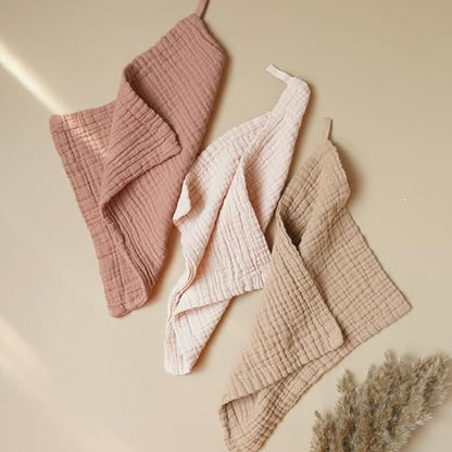 Konssy Baby Muslin Washcloths 7-Pack, 100% Cotton Baby Bath Washcloths, Soft & Absorbent Wash Cloths and Burp Cloths for Newborn Kids Girls & Boys, 11x11 inches - color: Pastel