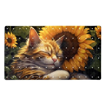 Bathtub Mat Non Slip 26.8x15.1 Inch, Cat Sunflower Shower Mat with Suction Cups and Drain Holes, Machine Washable Shower Mats for Inside Shower - color: Multi 1
