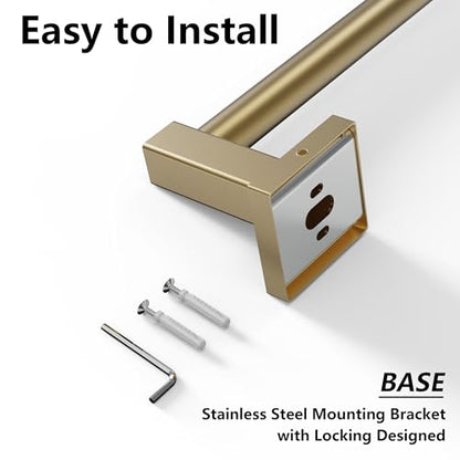 Towel Bar, Adjustable 12.7inch to 23.2inch Wall Mounted Towel Rack for Bathroom, Kitchen, SUS 304 Stainless Steel Towel Rod with Square Base (Gold) - color: Gold, size: Wall-Mounted