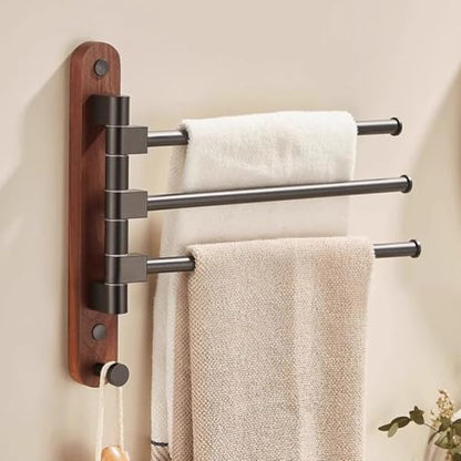 Wood Swivel Towel Rack Wall Mounted, 2-5 Arm Rotating Towel Bar Holder for Bathroom Kitchen, Rustproof Aluminum Alloy and Wood Towel Hanger Organizer(2) - size: 2