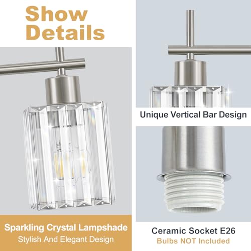 Brushed Nickel Bathroom Light Fixtures, Square, 3-Light | Vanity Lights with Crystal Shades, Modern Bathroom Lighting Fixtures over Mirror (Bulbs Not Included, E26) - color: Brushed Nickel (Square), size: 3-Light